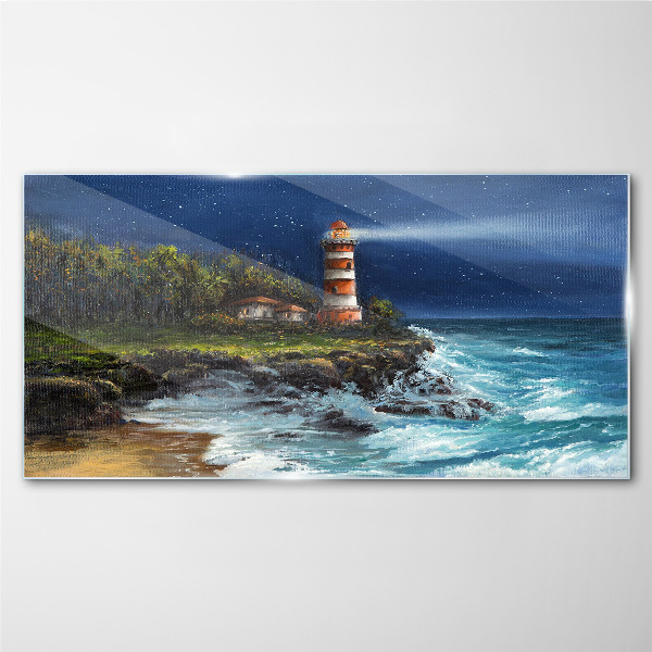 A lighthouse in a stormy sea Glass Print