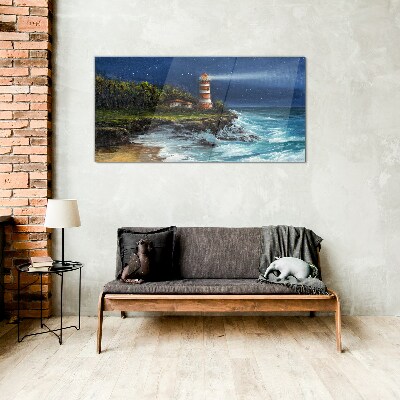 A lighthouse in a stormy sea Glass Print