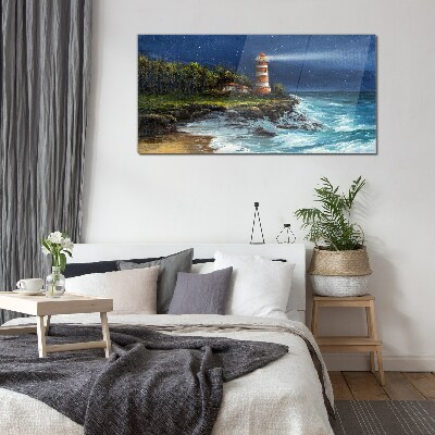 A lighthouse in a stormy sea Glass Print