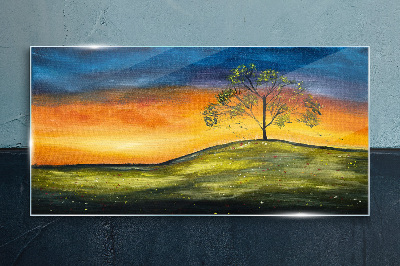 Golden hour over the hill Glass Print