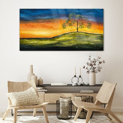 Golden hour over the hill Glass Print