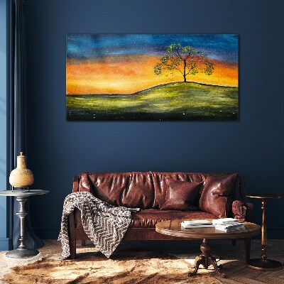 Golden hour over the hill Glass Print