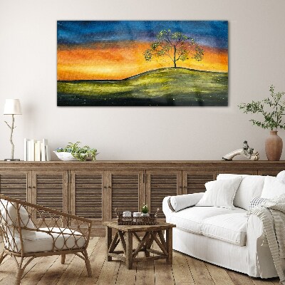 Golden hour over the hill Glass Print