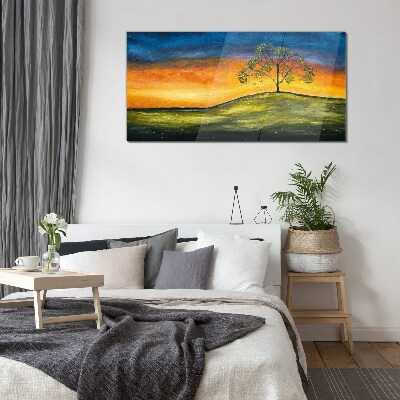 Golden hour over the hill Glass Print