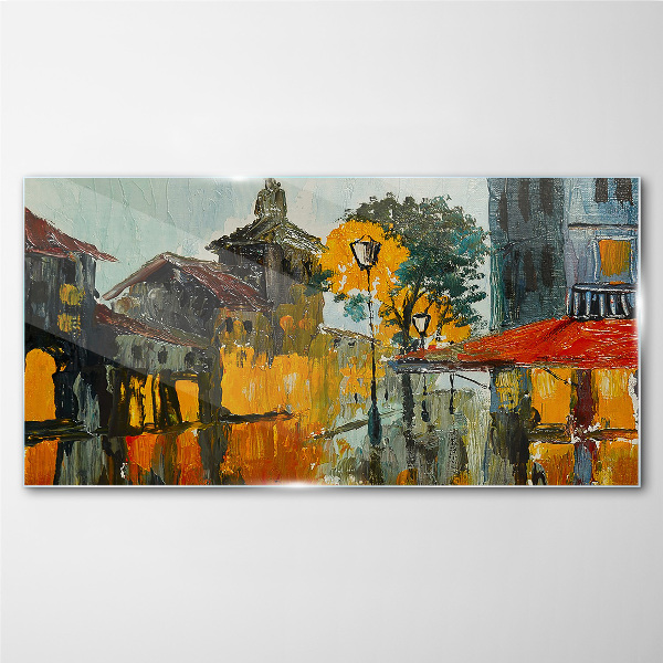 The golden reflection of the urban landscape Glass Wall Art