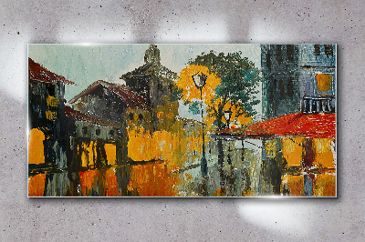 The golden reflection of the urban landscape Glass Wall Art