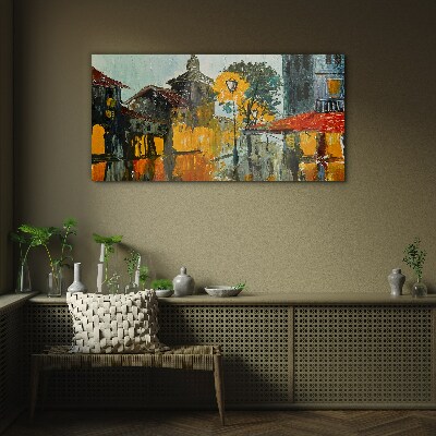 The golden reflection of the urban landscape Glass Wall Art