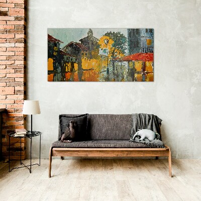 The golden reflection of the urban landscape Glass Wall Art