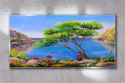 A peaceful landscape by the water Glass Wall Art