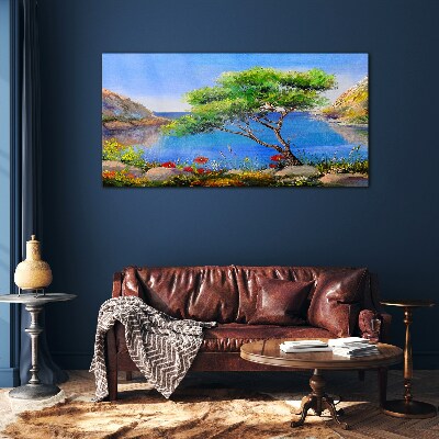 A peaceful landscape by the water Glass Wall Art