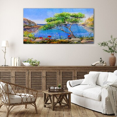 A peaceful landscape by the water Glass Wall Art