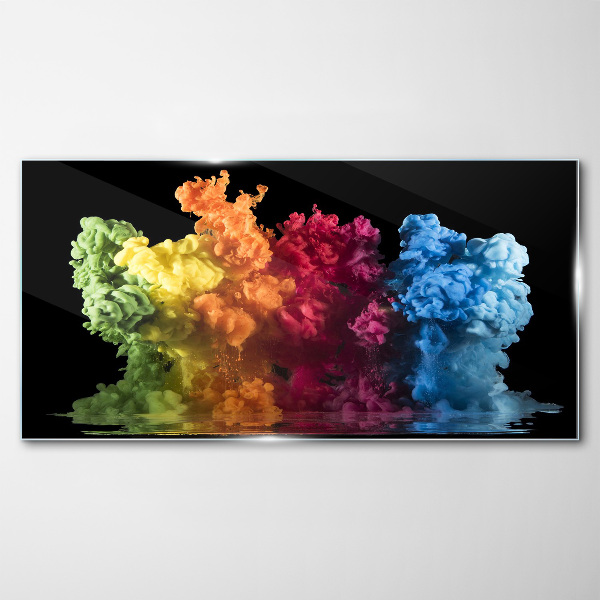 Colorful clouds of paint on a black background Glass Print