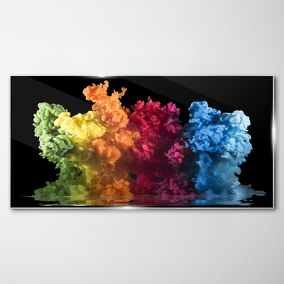 Colorful clouds of paint on a black background Glass Print