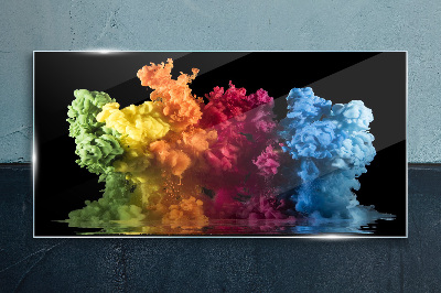 Colorful clouds of paint on a black background Glass Print