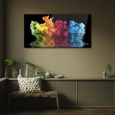 Colorful clouds of paint on a black background Glass Print