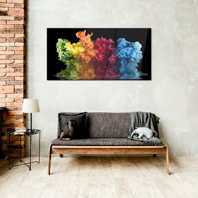 Colorful clouds of paint on a black background Glass Print