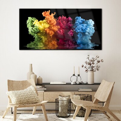 Colorful clouds of paint on a black background Glass Print