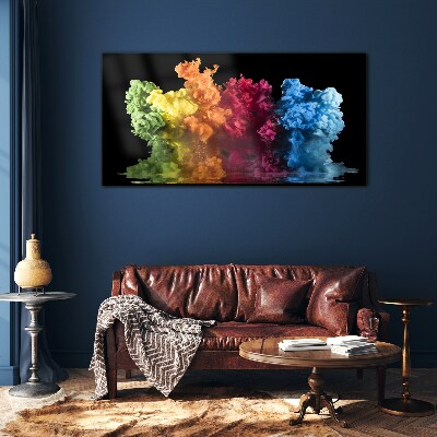 Colorful clouds of paint on a black background Glass Print