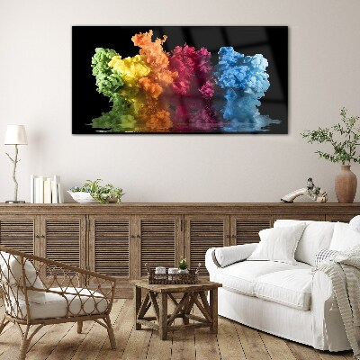 Colorful clouds of paint on a black background Glass Print