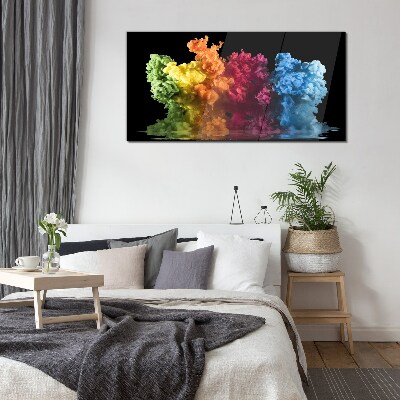 Colorful clouds of paint on a black background Glass Print
