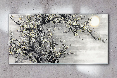 Tree branches sun flowers Glass Wall Art