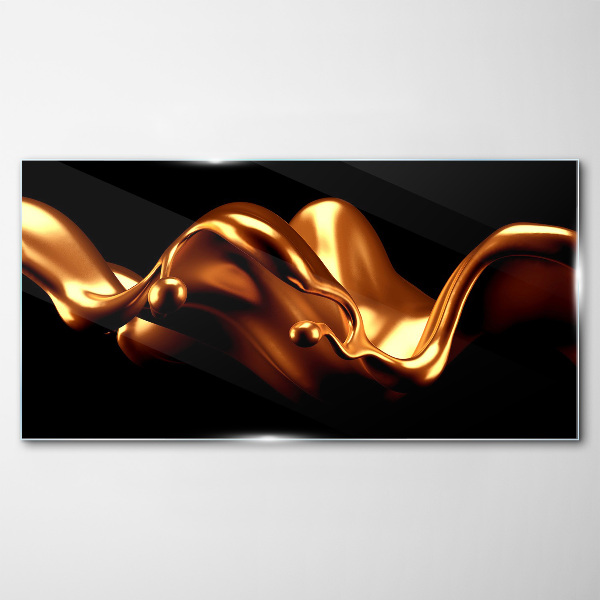Golden waves on a black background Glass Print