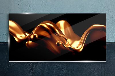 Golden waves on a black background Glass Print