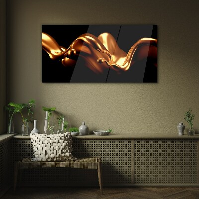 Golden waves on a black background Glass Print