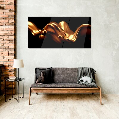 Golden waves on a black background Glass Print