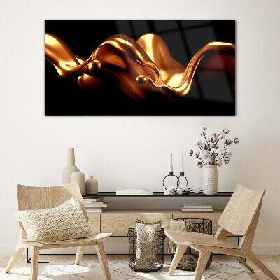 Golden waves on a black background Glass Print