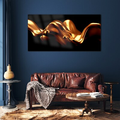 Golden waves on a black background Glass Print