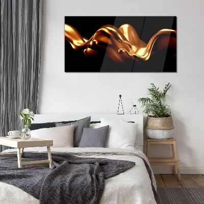 Golden waves on a black background Glass Print