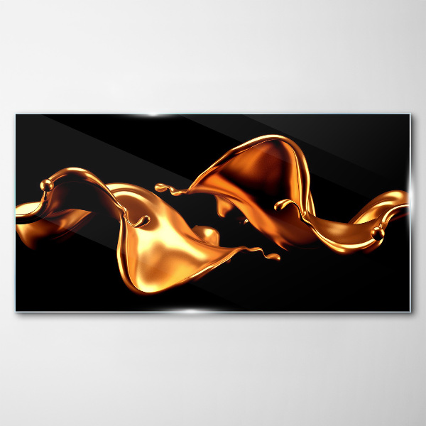 Golden waves of flowing substance Glass Print