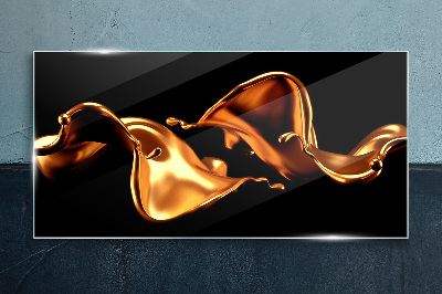 Golden waves of flowing substance Glass Print