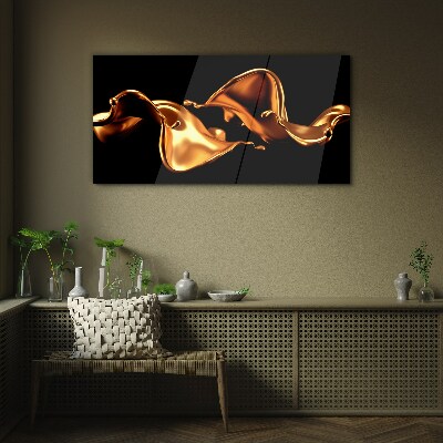 Golden waves of flowing substance Glass Print