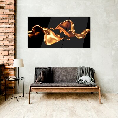 Golden waves of flowing substance Glass Print