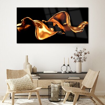 Golden waves of flowing substance Glass Print