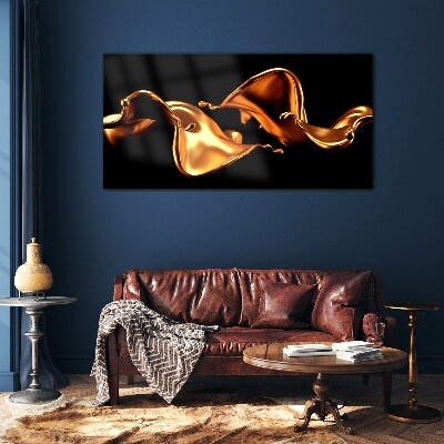 Golden waves of flowing substance Glass Print