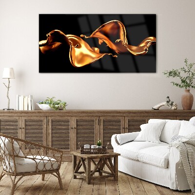 Golden waves of flowing substance Glass Print