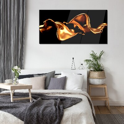 Golden waves of flowing substance Glass Print