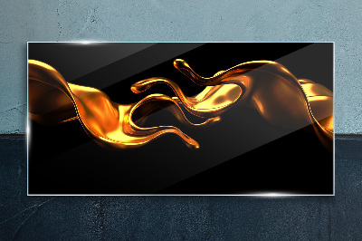 Golden waves on a black background Glass Print