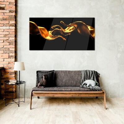 Golden waves on a black background Glass Print