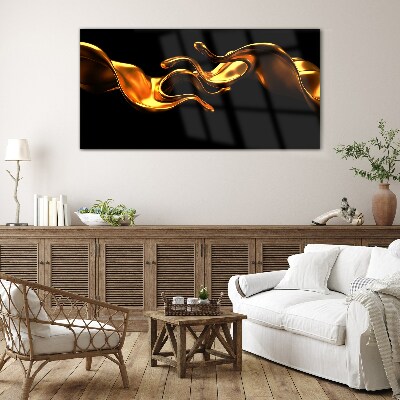Golden waves on a black background Glass Print