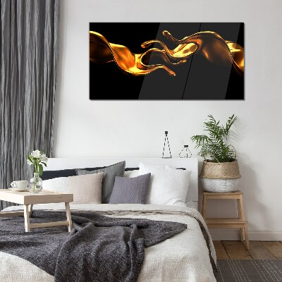 Golden waves on a black background Glass Print