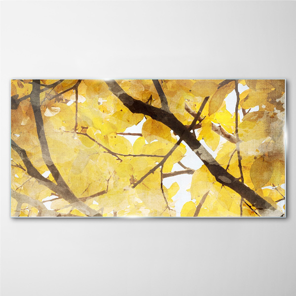 Golden leaves in the sun Glass Wall Art