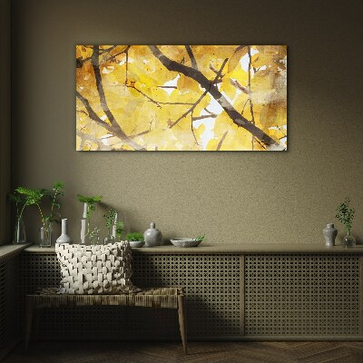 Golden leaves in the sun Glass Wall Art