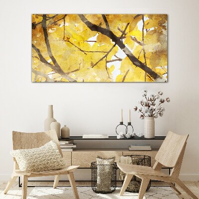 Golden leaves in the sun Glass Wall Art