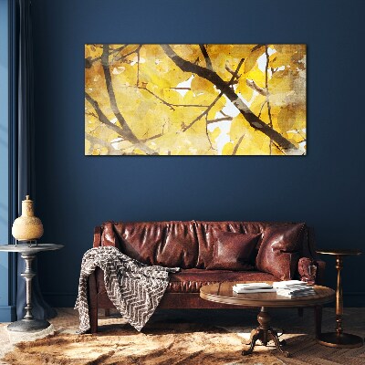 Golden leaves in the sun Glass Wall Art
