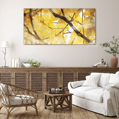 Golden leaves in the sun Glass Wall Art