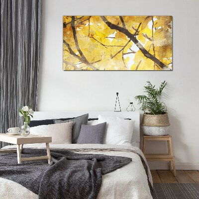Golden leaves in the sun Glass Wall Art